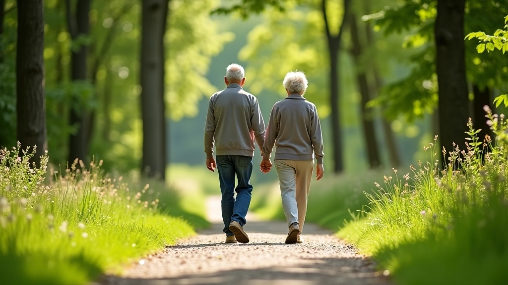Seniorų pasivaikščiojimas gamtoje