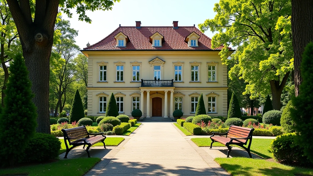 Birštonos kurortinio parko architektūra, istorinis pastatas, žalumos ir parkavimo vieta